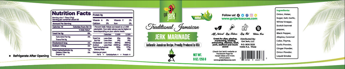 Traditional Jerk Marinade (Mild) | Authentic Recipe | 9 oz. Bottle