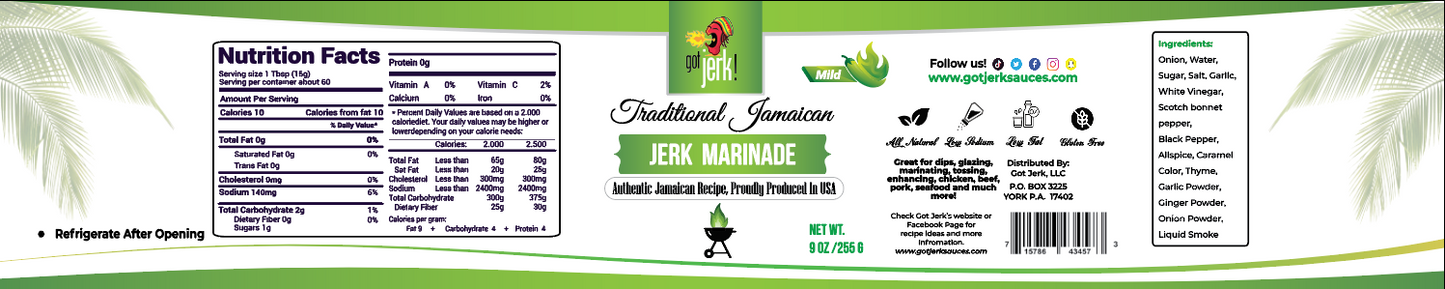 Got Jerk! Traditional Jerk Marinade (Mild) | Authentic Recipe | 9 oz. Bottle